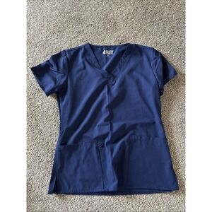 4Flex Womans V Neck Color Blue Scrubs Top Size Medium Cozy‎ Comfort Casual